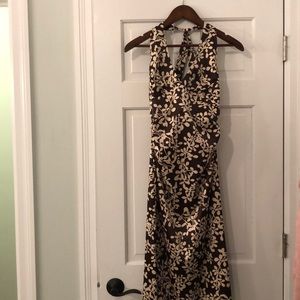 Brown and Tan Floral Halter Dress